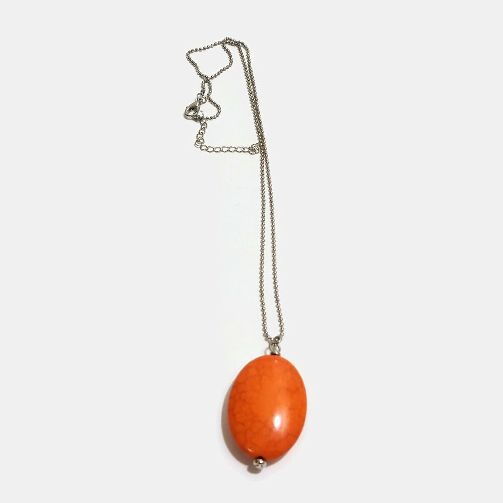 Orange Dyed Howlite Oval Stone Pendant Necklace